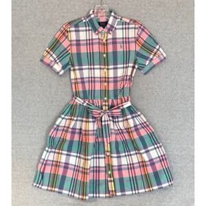 NEW! Polo Ralph Lauren Shirt Dress Girls Size 16 Nantucket Pink Plaid Cotton